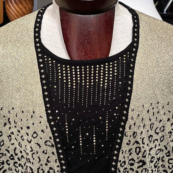 Alfred‎ Dunner Womens Metallic Leopard Cardigan Sweater 2X Black Gold Open Front - Picture 6 of 9